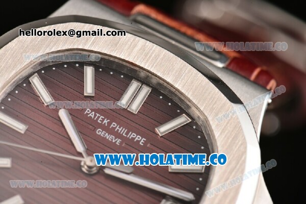 Patek Philippe Nautilus Miyota 9015 Automatic Steel Case with White Stick Markers and Brown Dial (BP) - Click Image to Close